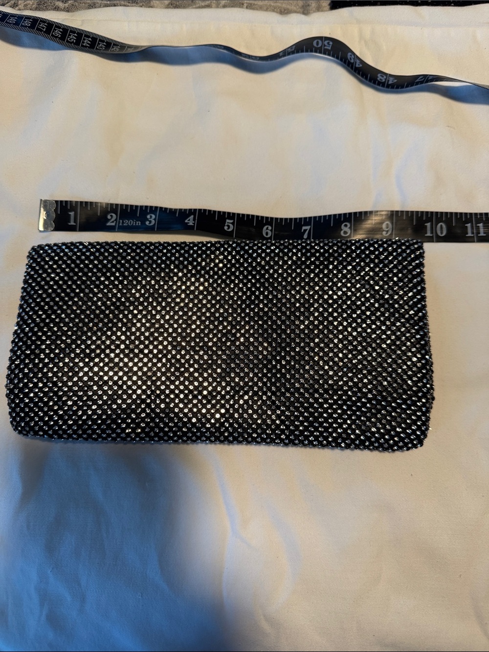 Madison West Black and Silver Rhinestone Mesh Clutch